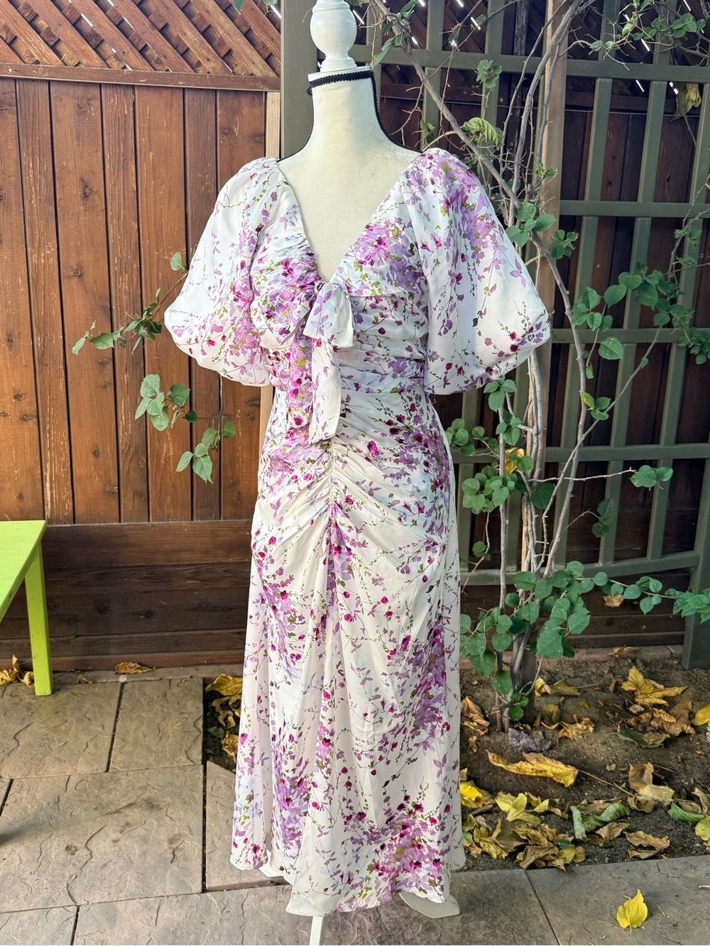 cinq a sept White Maxi Dress with Lavender & Pink Floral Print